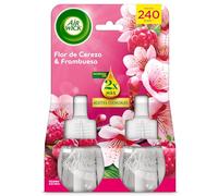 Air Wick Pack de 2 Recambios para Ambientador Eléctrico con aroma a Flor de cerezo y Frambuesa, infusionado con 2 veces más aceites esenciales