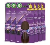 Air Wick Recarga de aceite aromático para frascos - Fragancia de bergamota y lavanda - Fragancia floral para el hogar con aceites esenciales - 6 x 20 ml aceite aromático