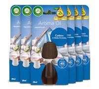 Air Wick Recarga de aceite aromático para frascos - Perfume de algodón y orquídea blanca - Fragancia fresca para el hogar con aceites esenciales - 6 x 20 ml aceite aromático