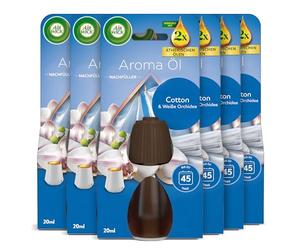 Air Wick Recarga de aceite aromático para frascos - Perfume de algodón y orquídea blanca - Fragancia fresca para el hogar con aceites esenciales - 6 x 20 ml aceite aromático