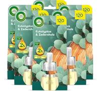 Air Wick Recarga de difusor de aroma de eucalipto y madera de cedro, aroma amaderado y fresco para el enchufe, 6 recambios de frasco de aceite aromático de 19 ml