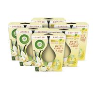 Air Wick Vela aromática en tarro de cristal, aroma dulce de vainilla mágica, hasta 20 horas de combustión, contiene aceites esenciales naturales, 6 x 105 g