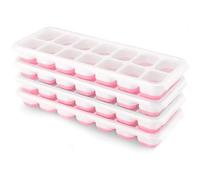 Airabc Juego de 4 bandejas de silicona para cubitos de hielo con tapa, compactas y apilables, con certificación LFGB y sin BPA, bandejas cuadradas fáciles de extraer, color rosa