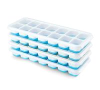 Airabc Juego de 4 bandejas de silicona para cubitos de hielo con tapa, compactas y apilables, con certificación LFGB y sin BPA, bandejas cuadradas fáciles de extraer, color azul