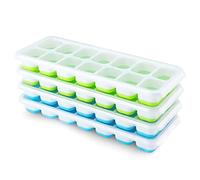 Airabc Juego de 4 bandejas de silicona para cubitos de hielo con tapa, compactas y apilables, con certificación LFGB y sin BPA, bandejas cuadradas fáciles de extraer, color azul/verde