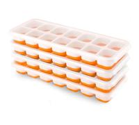 Airabc Juego de 4 bandejas de silicona para cubitos de hielo con tapa, compactas y apilables, con certificación LFGB y sin BPA, bandejas cuadradas fáciles de extraer, color naranja