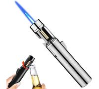 Airbrush Windproof Lighter,Portable Adjustable Refillable Butane Jet Lighter, 2 in 1 Jet Flame Lighter, Lighter with Bottle Opener, Gas Refillable Storm Lighter for Kitchen, Grill (Sliver)