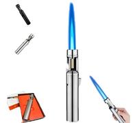 Airbrush Windproof Lighter, Portable Adjustable Refillable Butane Jet Lighter, Camping Outdoor Windproof Straight Flame Lighter, Comes with A Built-In Bottle Opener (Silver)