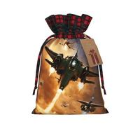 Aircraft Fighter Jets - Bolsa de regalo con cordón de Navidad, diseño festivo a cuadros