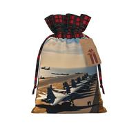 Aircraft Fighter Jets - Bolsa de regalo con cordón de Navidad, diseño festivo a cuadros