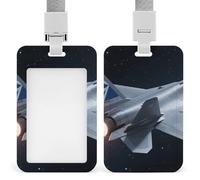 Aircraft Fighter Jets - Soporte para tarjetas de identificación con cordón separable vertical de plástico transparente, funda protectora para tarjetas, impermeable y resistente, soporte para etiquetas