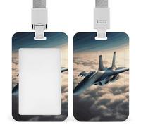 Aircraft Fighter Jets - Soporte para tarjetas de identificación con cordón separable vertical de plástico transparente, funda protectora para tarjetas, impermeable y resistente, soporte para etiquetas
