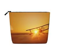 Aircraft Plane at Sunset - Bolsa de cosméticos de una sola capa, material de lino sintético, gran capacidad, monedero esencial para viajes y viajes de negocios