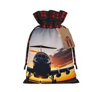 Aircraft Plane At Sunset - Bolsas de regalo de arpillera artísticas de tela de primera calidad para vacaciones y celebraciones