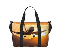 Aircraft Plane at Sunset - Bolso de hombro Oxford con estampado de avión al atardecer, bolsa de hombro casual para fin de semana, bolsa de almacenamiento de gran, Negro -, Talla única