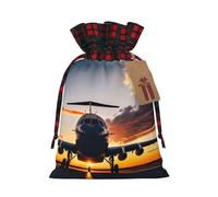 Aircraft Plane At Sunset Print Christmas Drawstring Eco-Friendly Gift Bags for Christmas Party Wrapping Present Needs