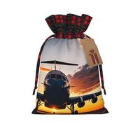 Aircraft Plane At Sunset Print Festive Christmas Drawstring Gift Bags For Christmas Decorative Present Wrapping Needs