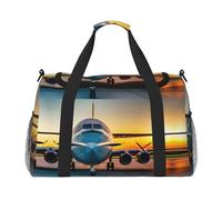Aircraft Plane at Sunsets - Bolsa de viaje con estampado de avión al atardecer, bolsa de fin de semana, bolsa de gimnasio, bolsa de viaje esencial para mujeres y hombres, Black, Talla única
