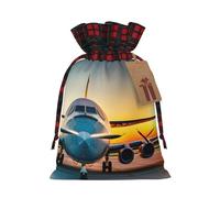 Aircraft Plane At Sunsets - Bolsas de regalo navideñas con cordón para envolver regalos decorativos de Navidad