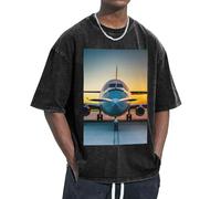 Aircraft Plane at Sunsets - Camisetas holgadas informales unisex ligeras de manga corta vintage, respetuosas con la piel, Negro, M