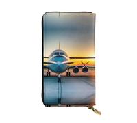 Aircraft Plane at Sunsets - Cartera larga de cuero con estampado de aviones - Cartera personalizada de moda, múltiples ranuras para tarjetas, lista para regalo, color negro, talla única, Negro, One