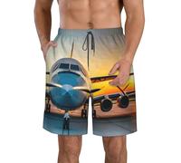 Aircraft Plane at Sunsets - Pantalones cortos prácticos para hombre, funcionalidad, traje de baño, ropa de verano, playa, actividades al aire libre, blanco, M