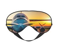Aircraft Plane at Sunsetsprint Travel Office Airplane Night Sleep Shading - Máscara de ojos con correa ajustable
