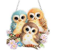 AIRDEA 3 Búhos Lindos Diamond Painting Colgante Acrílico Doble Cara, Flores Rosas Pintura Diamante Colgante Atrapasol Kit Manualidades Adultos, Atrapasol Ventana Diamond Painting 8x8 inch