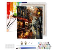 AIRDEA Calle de París Pintar por Numeros Adultos, DIY Pintura por Numeros Adultos, Paisaje Paint By Numbers Adult Pintura al óleo de Lienzo con Pinceles Pigmento Acrílico 30x40 cm (Enmarcado)