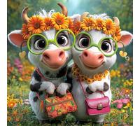 AIRDEA Dos vacas lindas Diamond Painting, Vacas Pintura Diamante Kit Manualidades Adultos, Diamond Painting Adultos Dibujos con Diamantes para la Decoración de la Pared del Hogar 30x30 cm