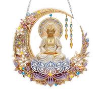 AIRDEA Estatua de Buda Diamond Painting Colgante Acrílico Doble Cara, Flor de loto Pintura Diamante Colgante Atrapasol Kit Manualidades Adultos, Atrapasol Ventana Diamond Painting 8x8 inch