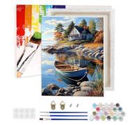 AIRDEA Pueblo Costero Pintar por Numeros Adultos, DIY Pintura por Numeros Adultos, Bote de Remo Paint By Numbers Adult Pintura al óleo de Lienzo con Pinceles Pigmento Acrílico 30x40 cm (Enmarcado)