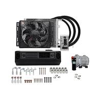 Aire acondicionado eléctrico automático Universal de 4 agujeros y 2, compresor 12V 24V for coche Van Street Rod Hot Classic A/C acondicionador Amplia Compatibilidad(12V 2Holes No Remote)