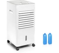 Aire acondicionado evaporación portátil, 5 litros, 3 velocidades, doble depósito extraíble, bloques refrigerantes, filtro lavable, ruedas giratorias 360°, flujo de aire orientable, silenciador ≤65 dB