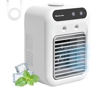 Aire acondicionado Glacier Breeze, Aire Acondicionado Portatil Silencioso, 2 velocidades y tanque de agua de 500 ml, Recargable Por USB, Para Coche, Oficina, Viajes