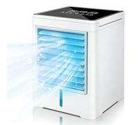 Aire Acondicionado Portatil, 3 en 1 Ventilador USB con Agua, 470ml, 3 Velocidades,Temporizador, Pantalla Táctil, Climatizador Evaporativo Silencioso, Enfriador de Aire para Hogar y Dormitorio (Blanco)