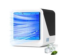 Aire Acondicionado Portátil, 3 en 1 Ventilador USB con Agua 500ML, 3 Velocidades, Enfriador de Aire con luz de 7 Colores, sin Tubo Exterior, Climatizador Evaporativo para Dormitorio y Oficina (Negro)