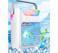 Aire acondicionado portátil, 3 velocidades de viento y 7 luces LED, enfriador de aire personal evaporativo, aire acondicionado portátil 4 en 1 con tanque de agua grande de 650 ml, mini aire