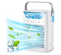Aire acondicionado portátil 4 en 1, humidificador portátil y ventilador de mesa con 700 ml/2 niebla fría/3 tiempos automáticos/7 colores luz nocturna