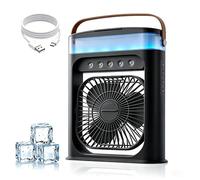 Aire Acondicionado Portatil 4 en 1, Mini Enfriador de Aire 500ml | USB Ventilador Portátil, Mini Climatizador con 3 Velocidades, 3 Nebulización, 7 Colores LED, 1-3H Temporizador