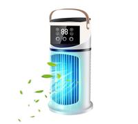 Aire acondicionado portátil, 640 ml, ventilador personal 4 en 1, tiempo de uso para depósito de agua: 8h30 min, 9 modos, 15,5 x 15,5 x 27 cm, con niebla pulverizadora y luz LED
