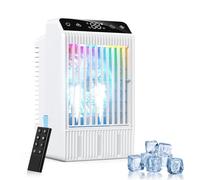 Aire Acondicionado Portatil con Pantalla, Climatizador Evaporativo 4 EN1 De 1000 Ml Tanque, con Mando, Mini Enfriador de Aire con Doble PulverizacióN y Luz de 7 Colores, Temporizadores de 2-12 H