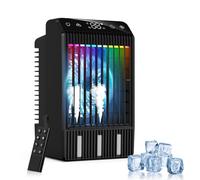 Aire Acondicionado Portatil con Pantalla, Climatizador Evaporativo 4 EN1 De 1000 Ml Tanque, con Mando, Mini Enfriador de Aire con Doble PulverizacióN y Luz de 7 Colores, Temporizadores de 2-12 H