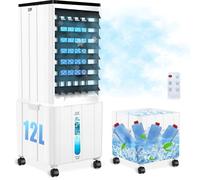 Aire Acondicionado Portátil, Enfriador de Aire de 12L con Temporizador de 12H, 3 Modos, 40dB, 60W, Control Remoto, Climatizador Evaporativo Sin Tubo Exterior para Habitación