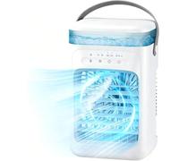 Aire acondicionado portátil, enfriador de aire evaporativo 4 en 1, aire acondicionado pequeño de 1000 ml, portátil con 2 nieblas, 3 velocidades, 7 luces coloridas para dormitorio, oficina (beige)