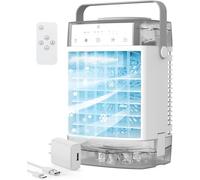 Aire acondicionado portátil, enfriador de aire evaporativo personal mini AC, 3 velocidades de viento, temporizador de 2-4-8 horas, 3 modos, luz nocturna colorida, CA portátil para habitación, coche,