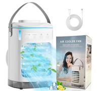 Aire acondicionado portátil, enfriador evaporativo personal con 2 nieblas, 3 velocidades, temporizador de 2 a 8 horas, luz de 7 colores, tanque de 900 ml para dormitorio, oficina, modelo actualizado
