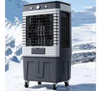 Aire acondicionado portátil evaporativo con ventilador, diseño que ahorra espacio, depósito de agua de 80 L, 4 bolsas de hielo, oscilación de 120°, funcionamiento silencioso de 38 dB, apto para