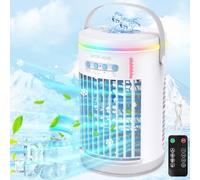 Aire Acondicionado Portatil, Mini Aire Acondicionado Portatil Silencioso, 5 en 1 Climatizador Evaporativo, Enfriador de Aire, 3 Velocidades, 2 Modos de Pulverización, LED de 7 Colores, 1400ml