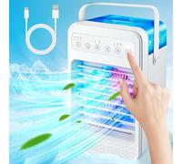 Aire acondicionado portátil, mini enfriador de aire evaporativo personal con 4 velocidades, 7 colores, ventilador portátil de unidad de aire acondicionado de 600 ml, 2 ventiladores de refrigeración de